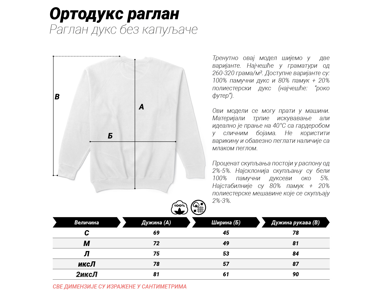 Димензије raglan raglan duks
